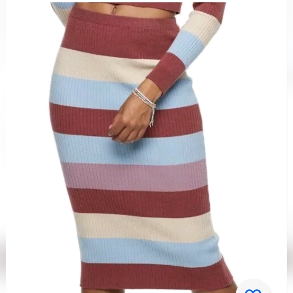 Love, Fire Ribbed Striped Midi Skirt